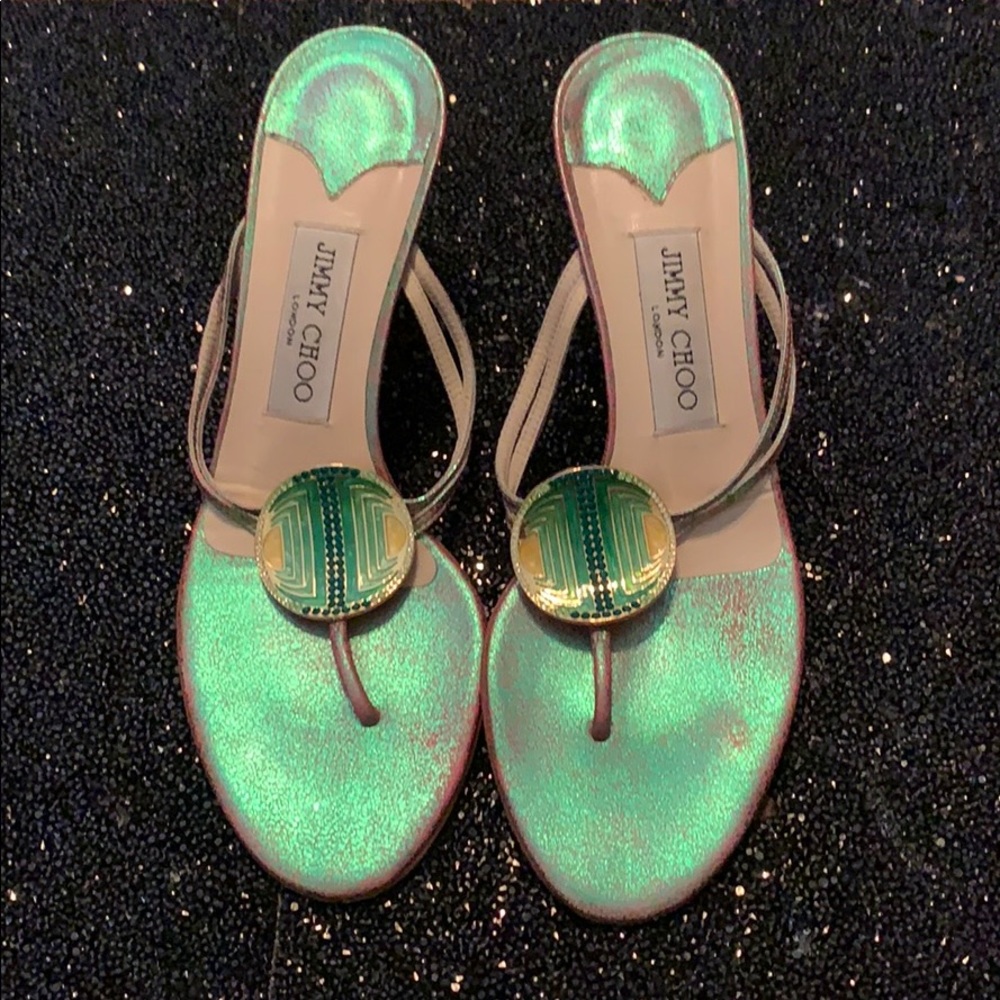 Jimmy Choo iridescent green & pink heels